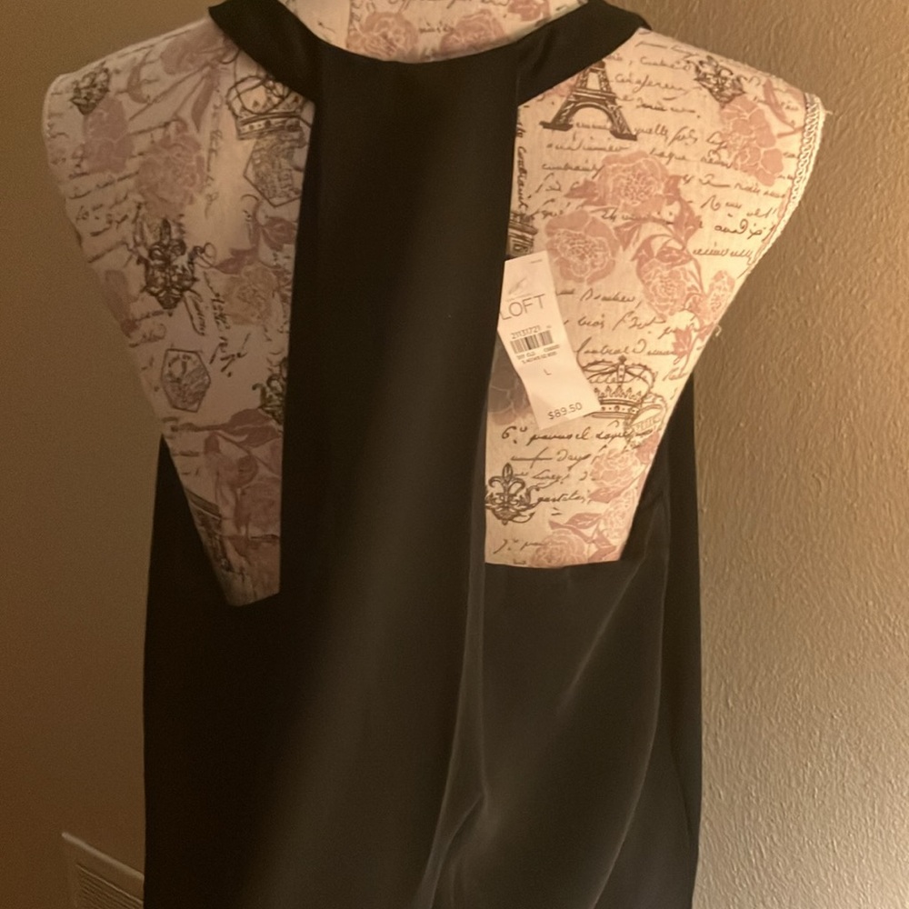 LOFT. LOOK AT THE BACK-BEAUTIFUL FLOWY LINED BLACK DRESS. SIZE LARGE. NWT - Picture 9 of 9